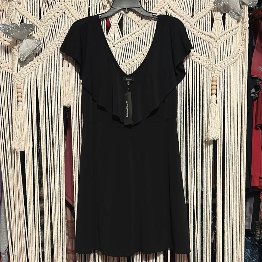 & harmony Little Black Flutter Sleeve Mini Dress 2x NWT - Picture 1 of 3